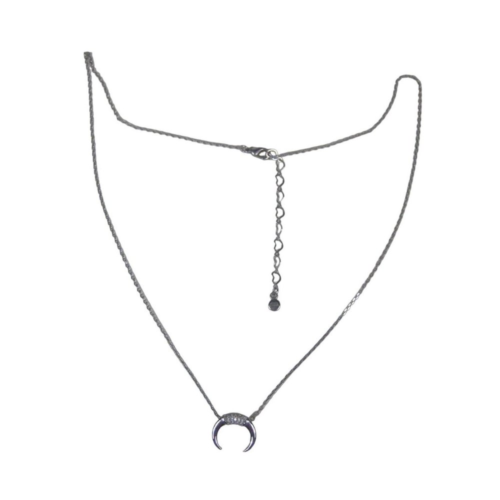 SB Rhinestone Crescent Moon Pendant Silvertone Chain Necklace 17in Choker Wiccan
